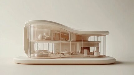 Aufkleber - A modern architectural model showcasing a sleek, minimalist design with transparent elements.