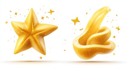 Leinwandbilder - A vibrant illustration featuring a golden star and a swirling yellow shape with sparkles.