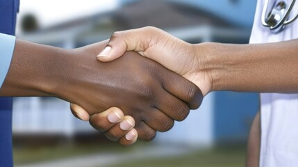 Poster - A handshake between two individuals, symbolizing agreement or partnership in a professional context.