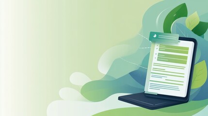 Poster - Digital tablet displaying a form with green-themed background and leaves.