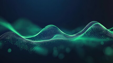 Fototapete - Abstract representation of waves with a digital aesthetic in green tones.