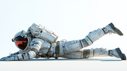 Poster - An astronaut in a space suit lies on a surface, showcasing space exploration.