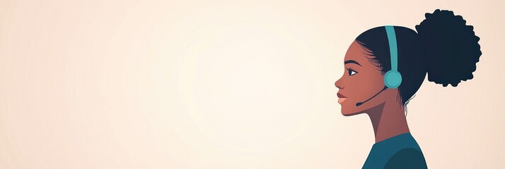 Poster - A profile illustration of a woman wearing a headset, suggesting communication or support roles.