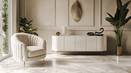 Poster - A modern interior featuring elegant furniture and greenery for a stylish living space.