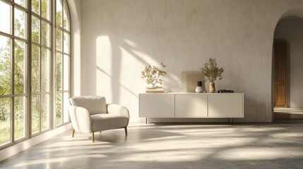 Poster - A serene interior space with natural light, minimal furniture, and a calming atmosphere.