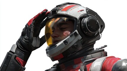 Poster - A futuristic astronaut saluting, showcasing advanced space suit design and technology.