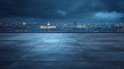 Poster - A serene cityscape at dusk, showcasing a vast urban skyline under a dramatic sky.