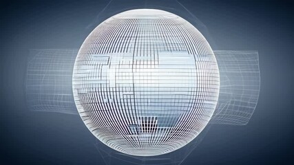 Poster - visual exploration of a reflective sphere with intricate grid patterns and dynamic lighting effects