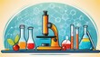 © clsdesign - Beakers, test tubes and glass vials of liquid science chemistry background