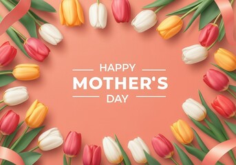 Wall Mural - tulips forming a frame around a happy mother's day greeting on a vibrant background