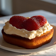 heart-shaped cake decorated with strawberries and whipped cream