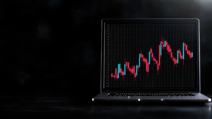 Poster - ETF Inflows concept. market analysis on laptop screen with vibrant candlestick charts
