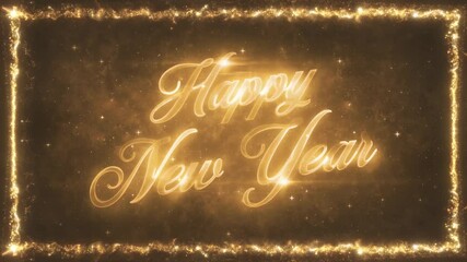 Poster - Happy New Year Background/ Animation of a happy new year's eve background with golden elegant hand lettered lighting text reveal