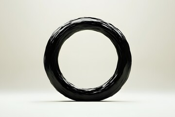 Poster - A glossy black circular sculpture against a light background, showcasing simplicity and form.