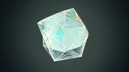 Fototapete - Dynamic 3D geometric shape evolving through intricate patterns and light effects in a dark background