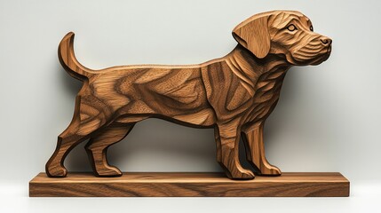 Wall Mural - Intricate wooden dog sculpture, standing on a base.