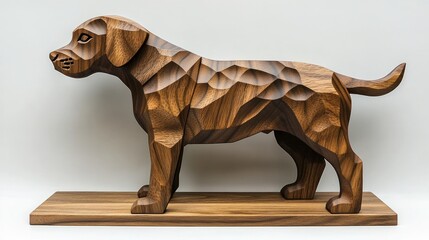 Wall Mural - Geometric wooden Labrador retriever sculpture on a stand.