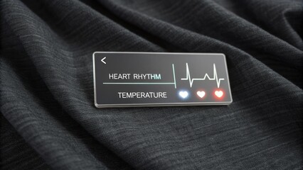 Poster - Smart clothing is displaying heart rhythm and temperature data on a small screen embedded in the fabric, showcasing the future of wearable technology and personal health monitoring