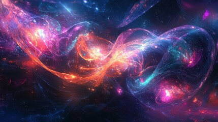Wall Mural - abstract digital art with glowing particles and geometric shapes, vibrant colors, futuristic and dyn