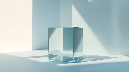 Fototapete - 
3D rendered transparent cube graphics with blue colors on a light background. Illustration for digital concept or geometry. Visualization for modern perspectives and networks.