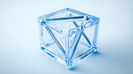 Fototapete - 
3D rendered transparent cube graphics with blue colors on a light background. Illustration for digital concept or geometry. Visualization for modern perspectives and networks.