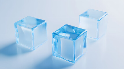 Fototapete - 
3D rendered transparent cube graphics with blue colors on a light background. Illustration for digital concept or geometry. Visualization for modern perspectives and networks.