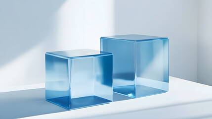 Fototapete - 
3D rendered transparent cube graphics with blue colors on a light background. Illustration for digital concept or geometry. Visualization for modern perspectives and networks.