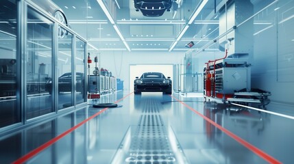 Aufkleber - Testing facility where finished cars undergo rigorous performance assessments and quality evaluations. Generative AI