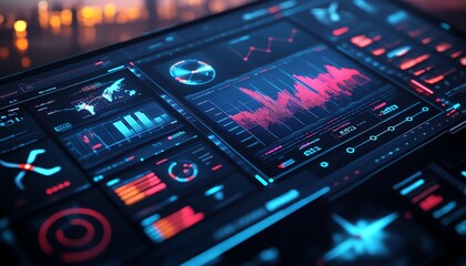 Poster - A clean and futuristic digital dashboard with wind energy data visualizations, bold color gradients, dynamic analytics displays, cuttingedge UI, highresolution