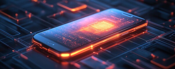 Poster - A medium shot of a smartphone projecting a glowing holographic AI assistant, blending minimalist style with AI technology assistance, ultradetailed digital art, 8K resolution