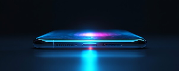 Aufkleber - A phone in a medium shot projecting a holographic, glowing AI assistant, futuristic technology blending with minimalist design, personalized virtual helper, highres