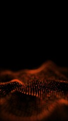 Poster - Orange glowing circles particles wave at the bottom on a black abstract background, bokeh effect, vertical composition. Standard speed. Loop animation footage for graphic design.