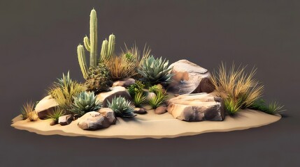 Wall Mural - Desert landscape with cacti, succulents, rocks, and sand.