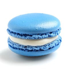 Wall Mural - Blue macaroon with white filling isolated on white background.