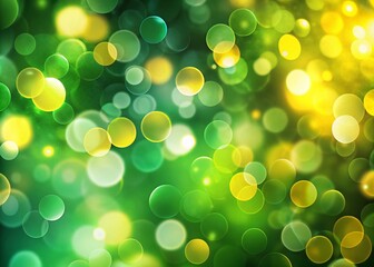 Wall Mural - Abstract Green Yellow Bokeh Background, Blurred Lights, Circles, Bright, Shiny, Festive, Nature, Spring, Summer, Design, Wallpaper, Texture, Photo, Image, Illustration,  Background Image