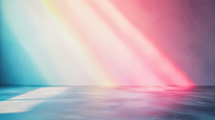 Wall Mural - soft pastel gradient wall with sunlight and shadows creating a dreamy, calming atmosphere in a minim