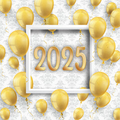 Wall Mural - 2025 Golden Balloons White Frame Ornaments Wallpaper