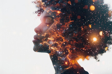 Poster - a double exposure image of a business worker silhouette against a backdrop of urban lights generativ