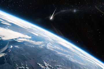 Wall Mural - space shot of the earth with a comet falling towards it. concept of awe and wonder at the vastness o