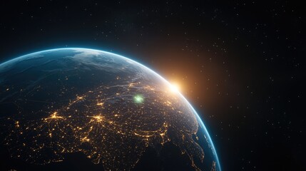 Poster - A glowing blue hologram of Earth displays continents and oceans, illuminated by global network connections with a focus on South Asia