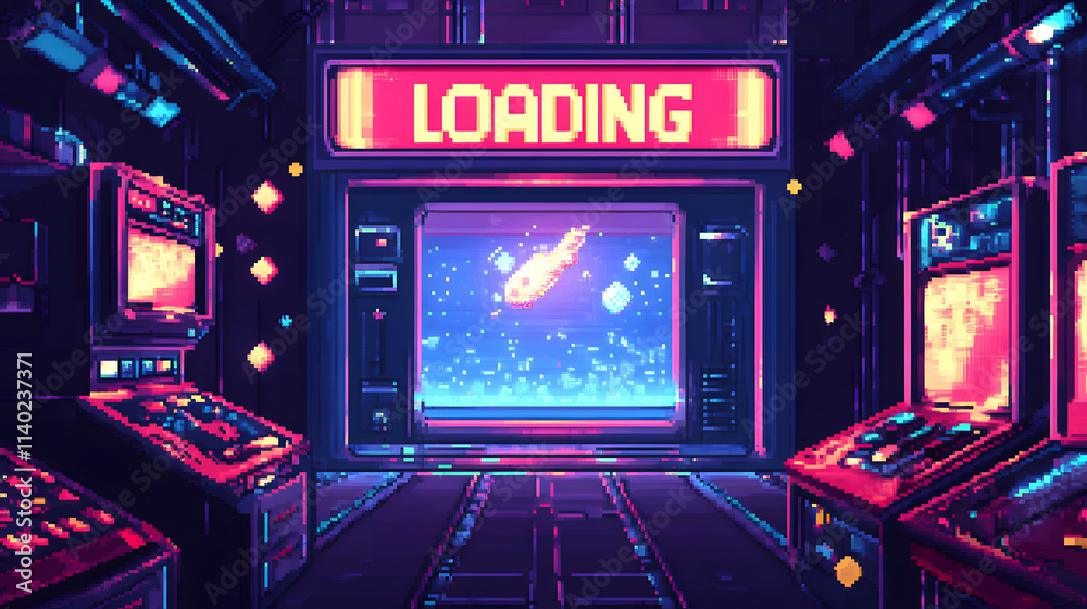 Retro Pixel Art Arcade Loading Screen 80s Synthwave Cyberpunk Gaming ...