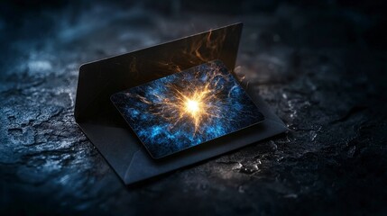Poster - Mysterious card glowing in the shadows dark environment close-up image enigmatic concept stunning visuals