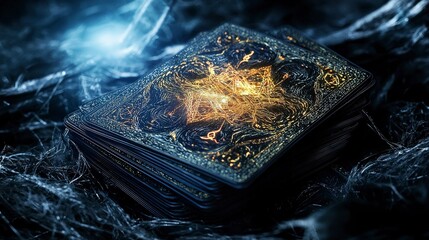 Leinwandbilder - Glowing patterns on deck of cards mysterious setting high-quality image artistic perspective enigmatic concept
