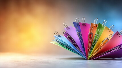 Aufkleber - Colorful papers held by paper clips swaying in a gentle breeze office setting photography vibrant background close-up