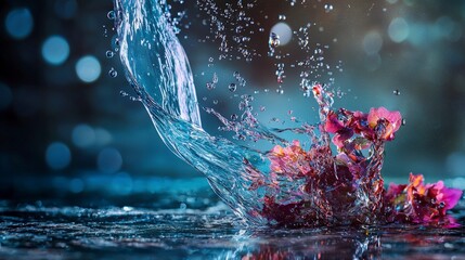 Aufkleber - Surreal water splashing flowers tranquil surface photography dreamlike environment close-up creative visuals