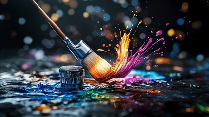 Aufkleber - Surreal paintbrush creating emotions in glowing colors art studio digital artwork vibrant environment close-up imagination