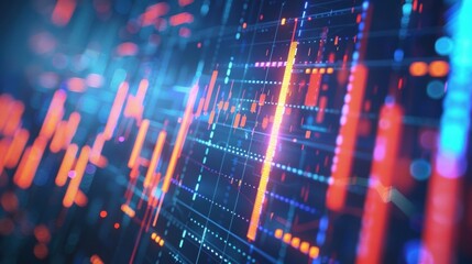Poster - big data stream flowing on digital display showing candlestick charts, creating an abstract visualiz