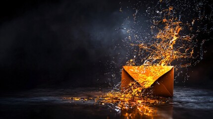 Poster - Explosive water burst from glowing envelope dark studio surreal art dramatic lighting abstract concept
