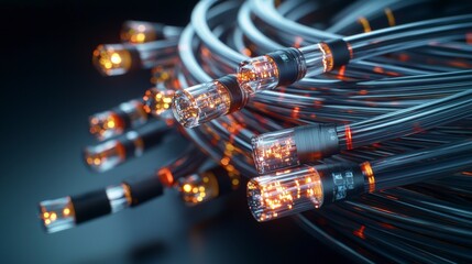 Poster - Dynamic bundle of sleek transparent cables high-tech environment abstract image industrial perspective innovation concept
