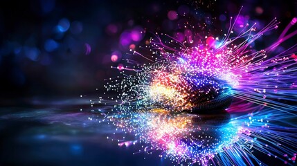 Poster - Dynamic fiber optic cable transfer event digital world abstract art dark environment close-up view technology concept